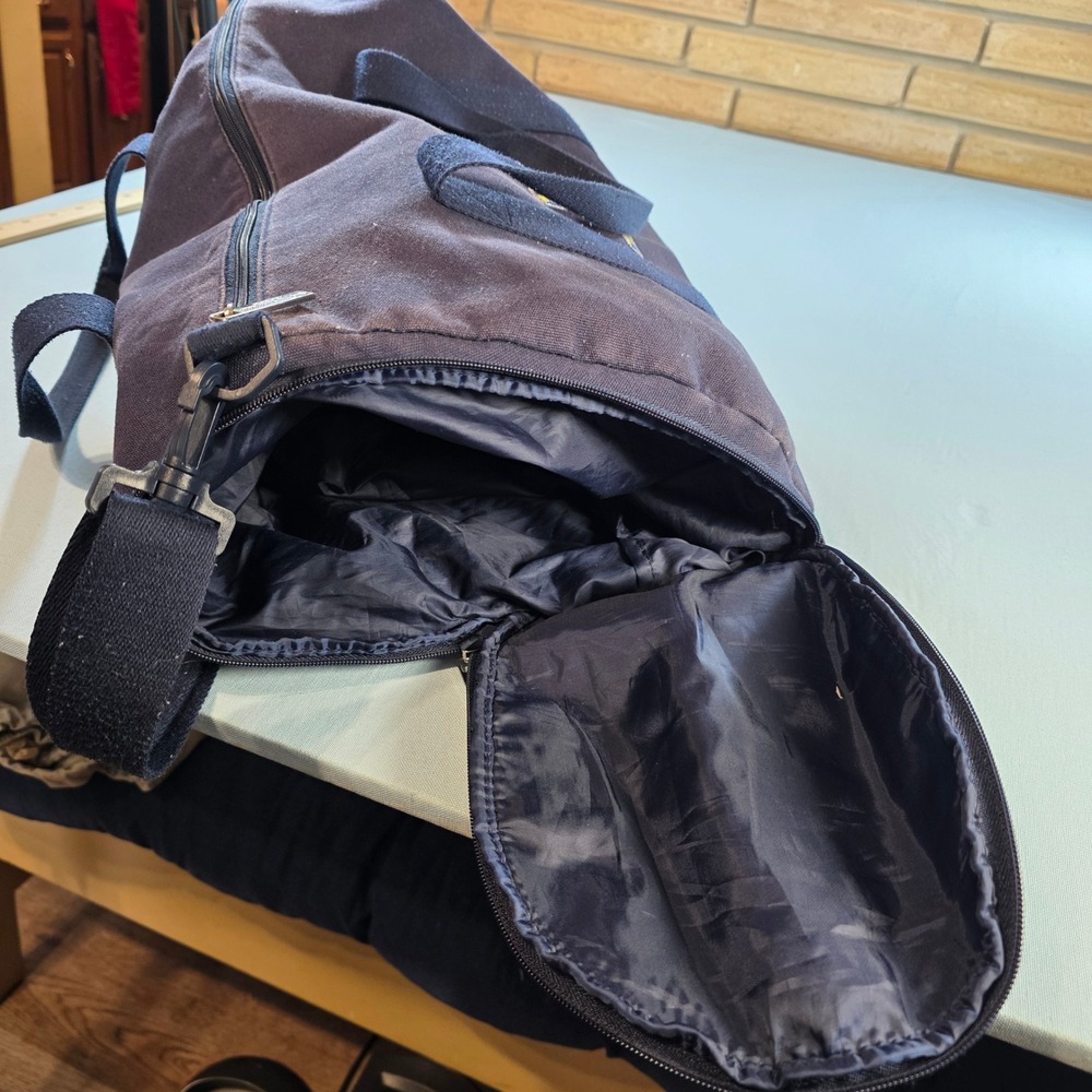 Ralph Lauren Fragrances Navy Blue Canvas Duffel Bag Polo Patchwork Travel Gym - Picture 5 of 14